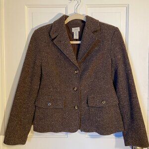 L.L. Bean Misses' Herringbone Blazer XS Petite Vintage in Brown